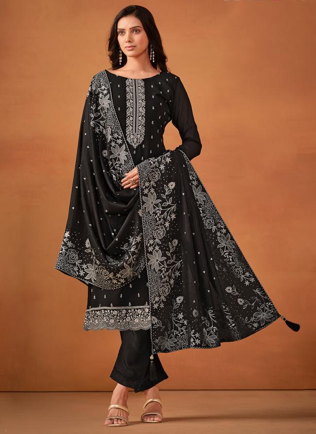 Georgette Black Festival Wear Embroidery Work Salwar Suit